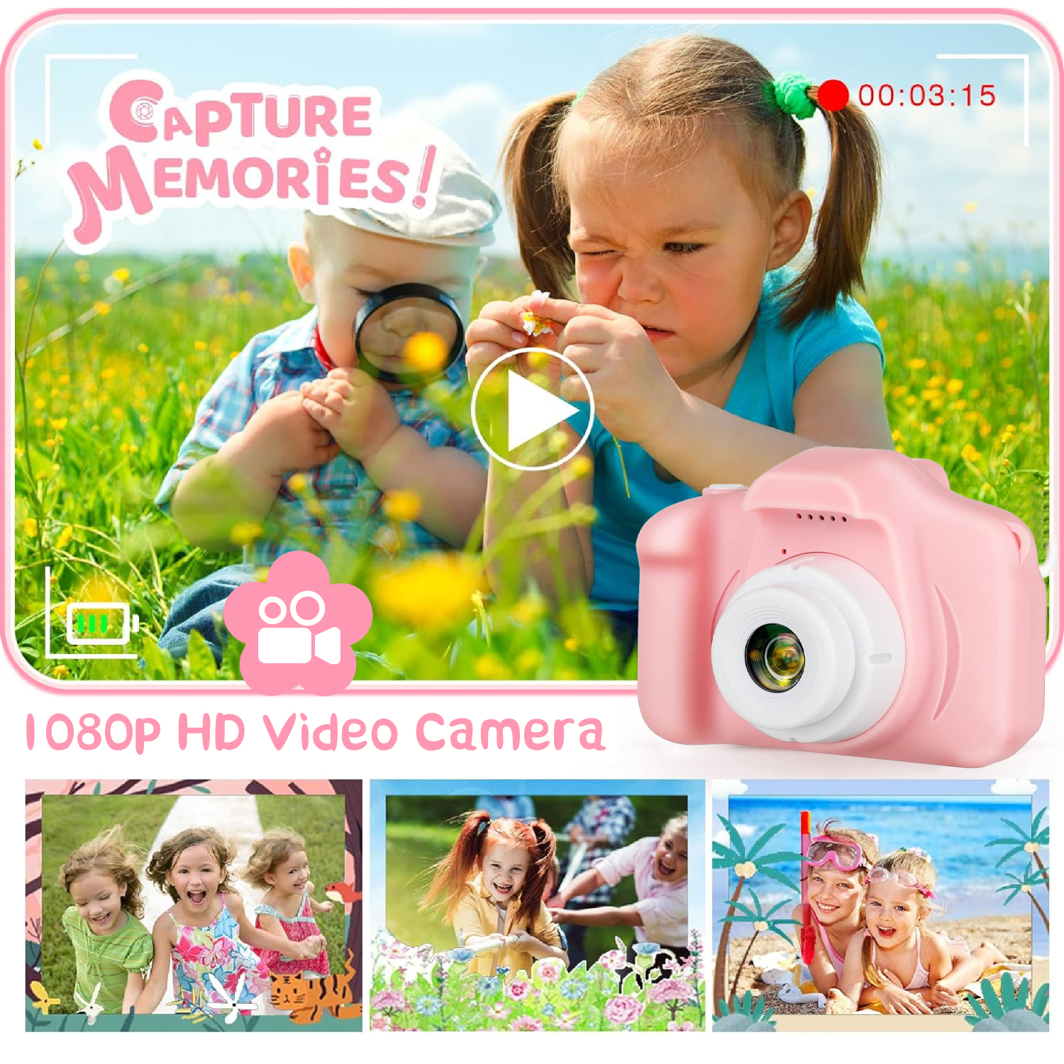 SANMADROLA Kids Camera 1080P Pink Age 3-9 photo 4