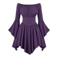thumbnail image 5 of BiZtdJrK Halloween Costume for Women Medieval Renaissance Dresses Off Shoulder Bell Sleeve Handkerchief Dress, Purple, L, 5 of 9