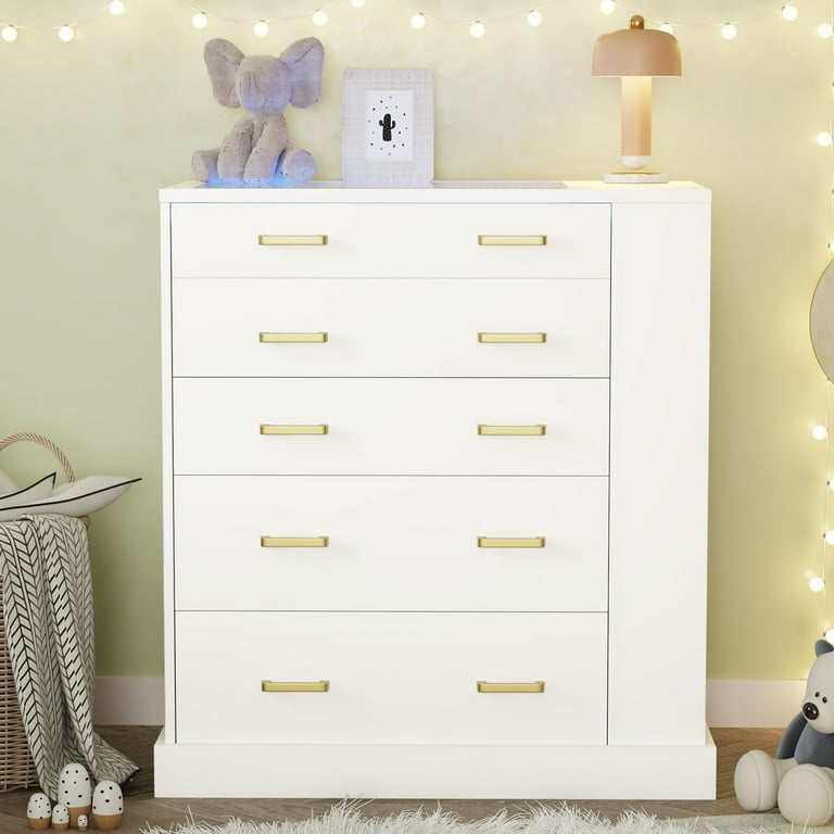 White Tall Glass Dresser With Led Lights & 5 Drawer Dresser & Modern Chests Of Drawers, With Side Storage And Glass Top White Tall Glass Dresser With Led Lights & 5 Drawer Dresser & Modern Chests Of Drawers, With Side Storage And Glass Top