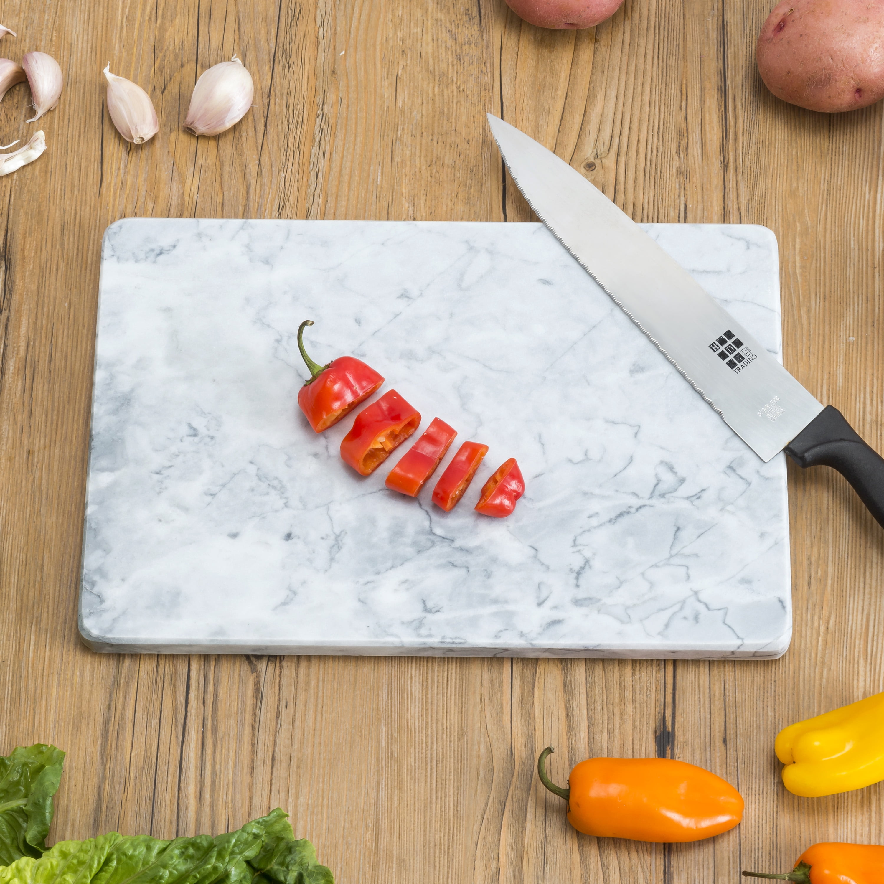 Home Basics 12 x 16 Marble Cutting Board, White, TABLETOP