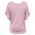 thumbnail image 3 of Lenago Fashi Casual Women Solid Short Sleeve Batwing Sleeve Blouse V-Neck Loose Tops, 3 of 6