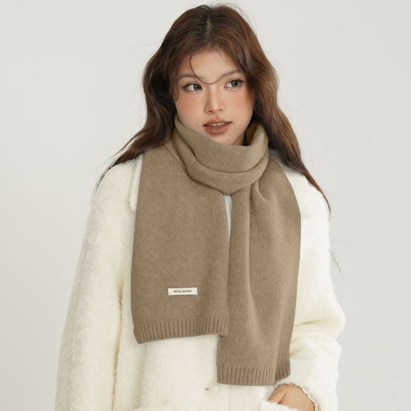 Winter Wool Knit Scarf for Women Men, Trendy Classic Ribbed Neck Scarf, Soft Warm Long Pashmina Style Shawl Wrap for Cold Weather, Travel, Outdoor, 2026 Fall Winter Outfits Khaki