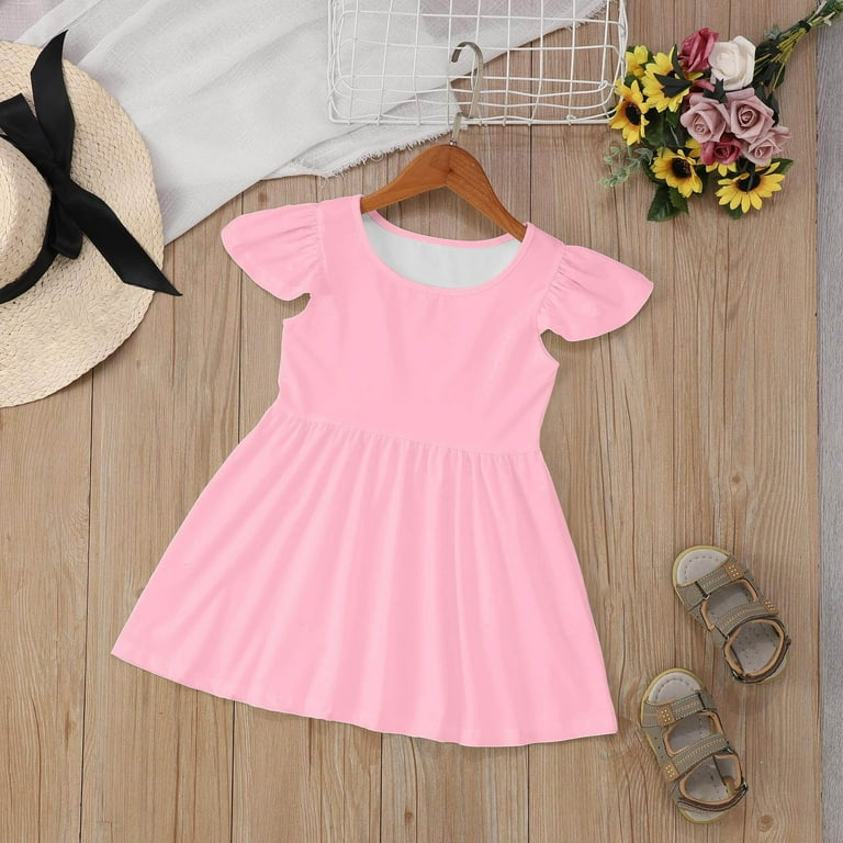 DHFJKG Dresses For Girls Toddler Solid Color Flutter Sleeve Dress Casual  Party School Clothes For Kids Crew Neck Cute Dress - Walmart.com