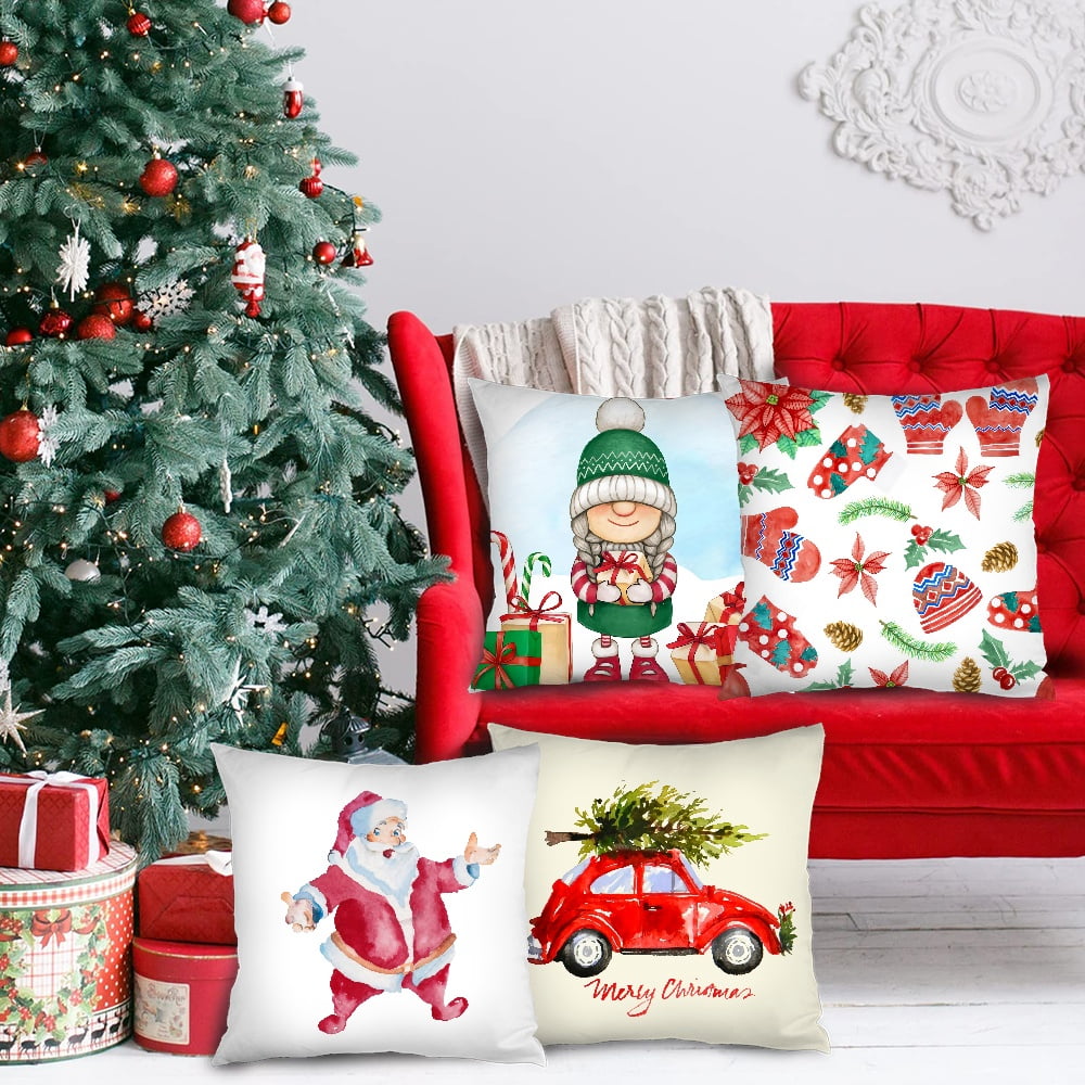 LAVEVE Christmas Pillow Covers 18x18 Set of 4 Farmhouse Christmas Decor  Throw Pillows Buffalo Plaid Christmas Decorations Red Tr