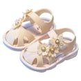 thumbnail image 3 of Siilsaa Toddler Sandals Open Toe Princess Flat Sandals Strappy Summer Shoes Beige,3.5, 3 of 5