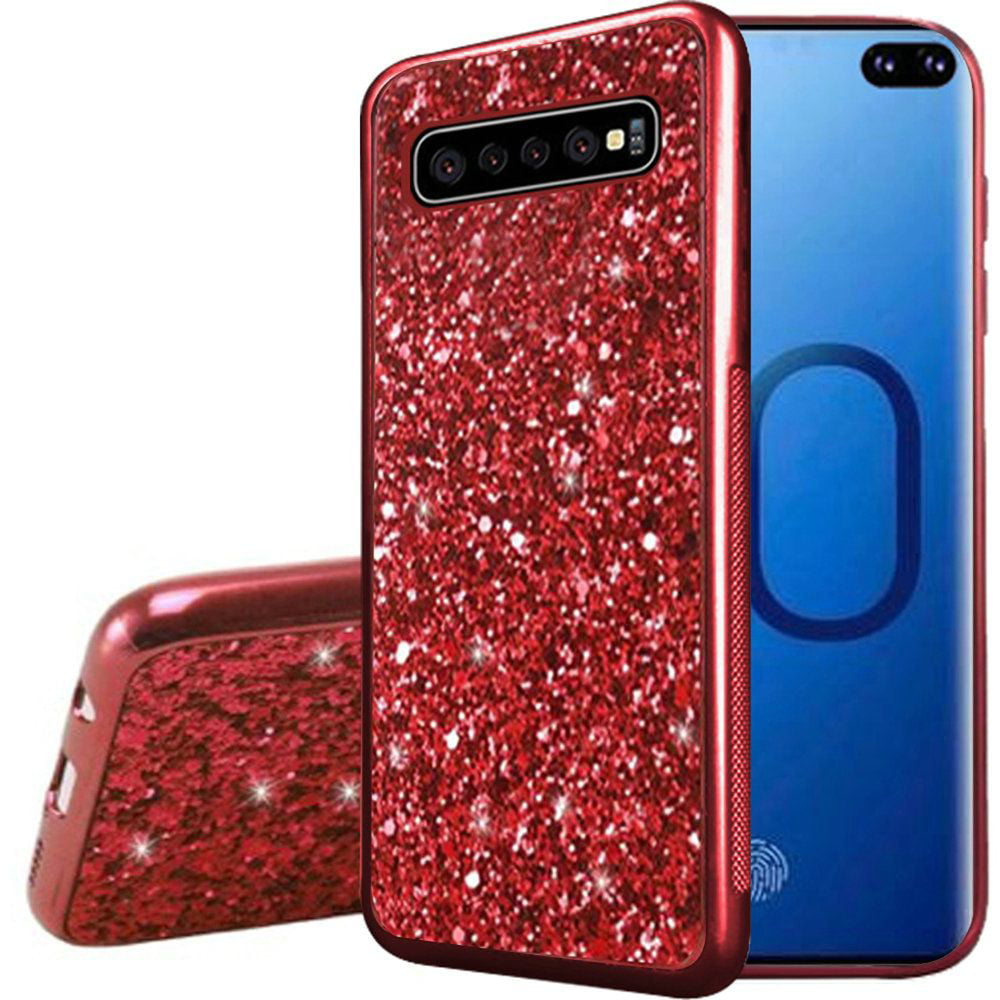 Berry Accessory Galaxy S10 Case,Samsung S10 Glitter Case,Luxury Glitter Sparkle Bling Case,Hybrid PC Silicone Faux Leather Cover,Dual Layer Armor Protective Phone Case for Samsung Galaxy S10 Black