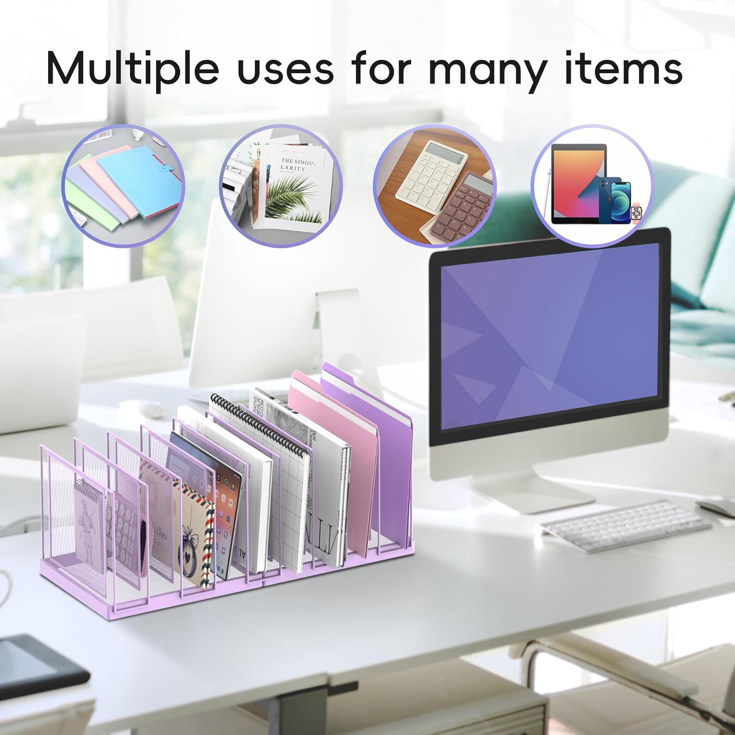 INTIGE Desktop File Sorter, Vertical File Folder, Mail Sorter Organizer, Metal Desktop Paper Folder Organizer