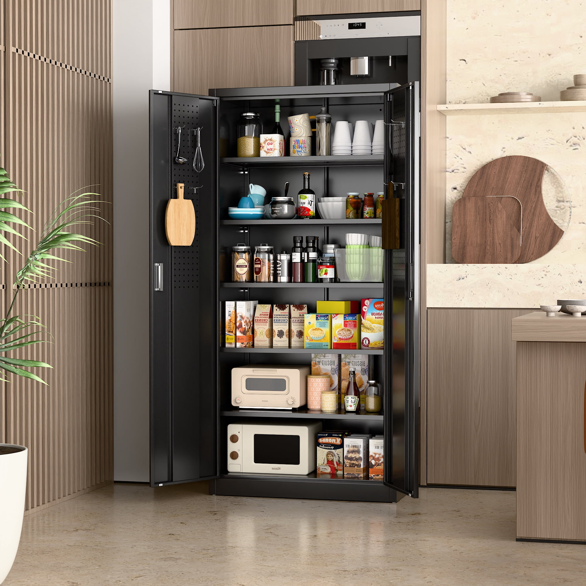 GANGMEI 72 Inches Tall Metal Garage Storage Cabinets with 5 Adjustable Shelves, Lockable Steel Black Storage Cabinet with Doors for Office, Home, School, Shops, Garage, Assembly required