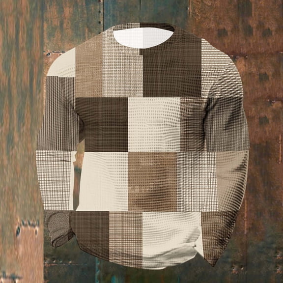 Vetsdori Outdoor Shirts for Men Big and Tall Winter Waffle Pullover Vintage Long Sleeve Casual Trendy Crew Neck Mens Tops