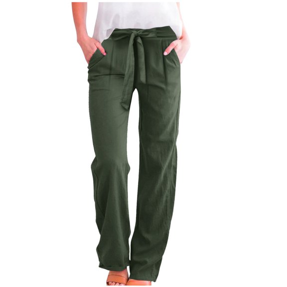 Lixiuxyad Women's Pants Womens Daily Elastic Strap Waist Workout Trousers Solid Long Pants Loose Casual Trousers Green