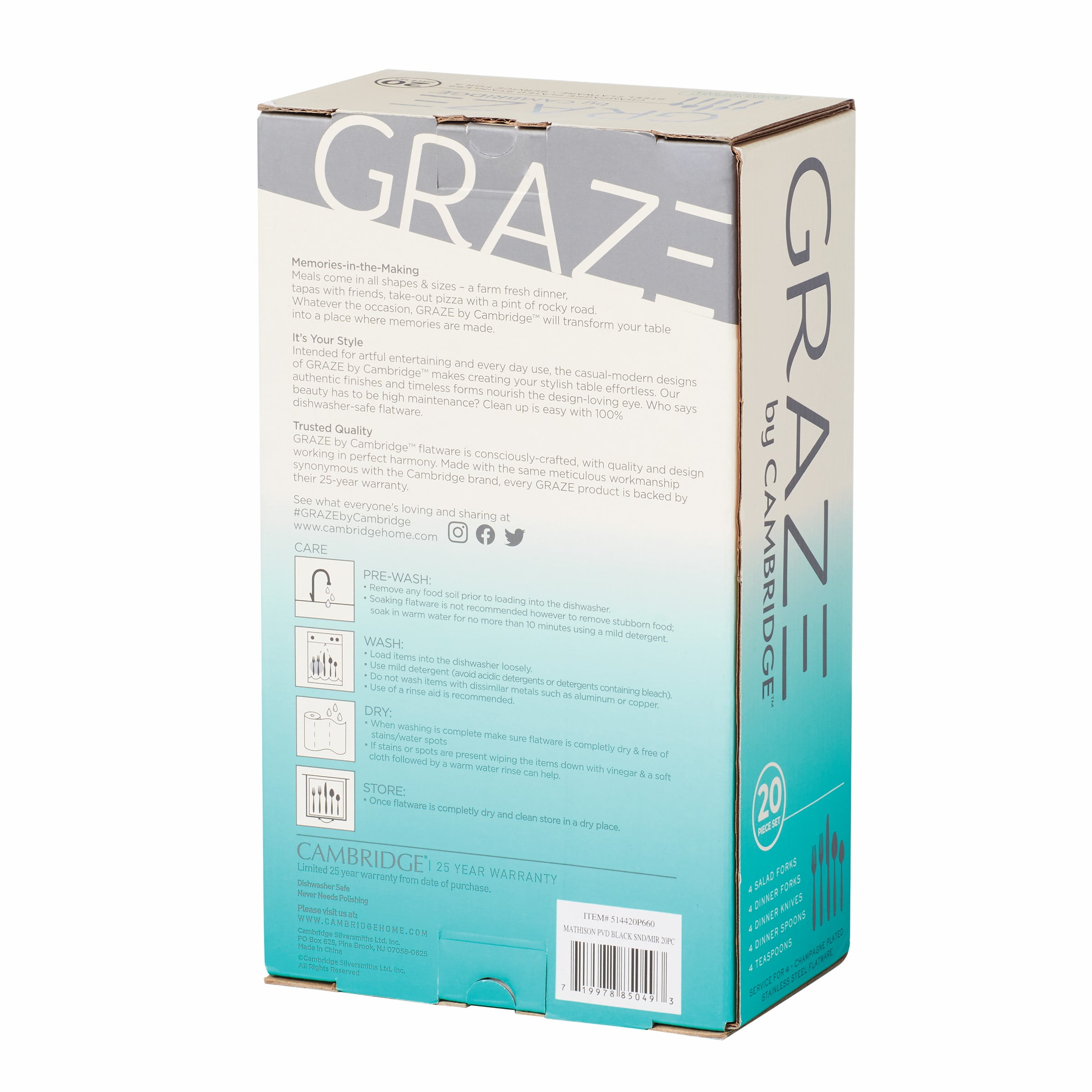 Graze by Cambridge Mathison Black Sand & Mirror Stainless Steel 20-piece Flatware Set (Service for 4)