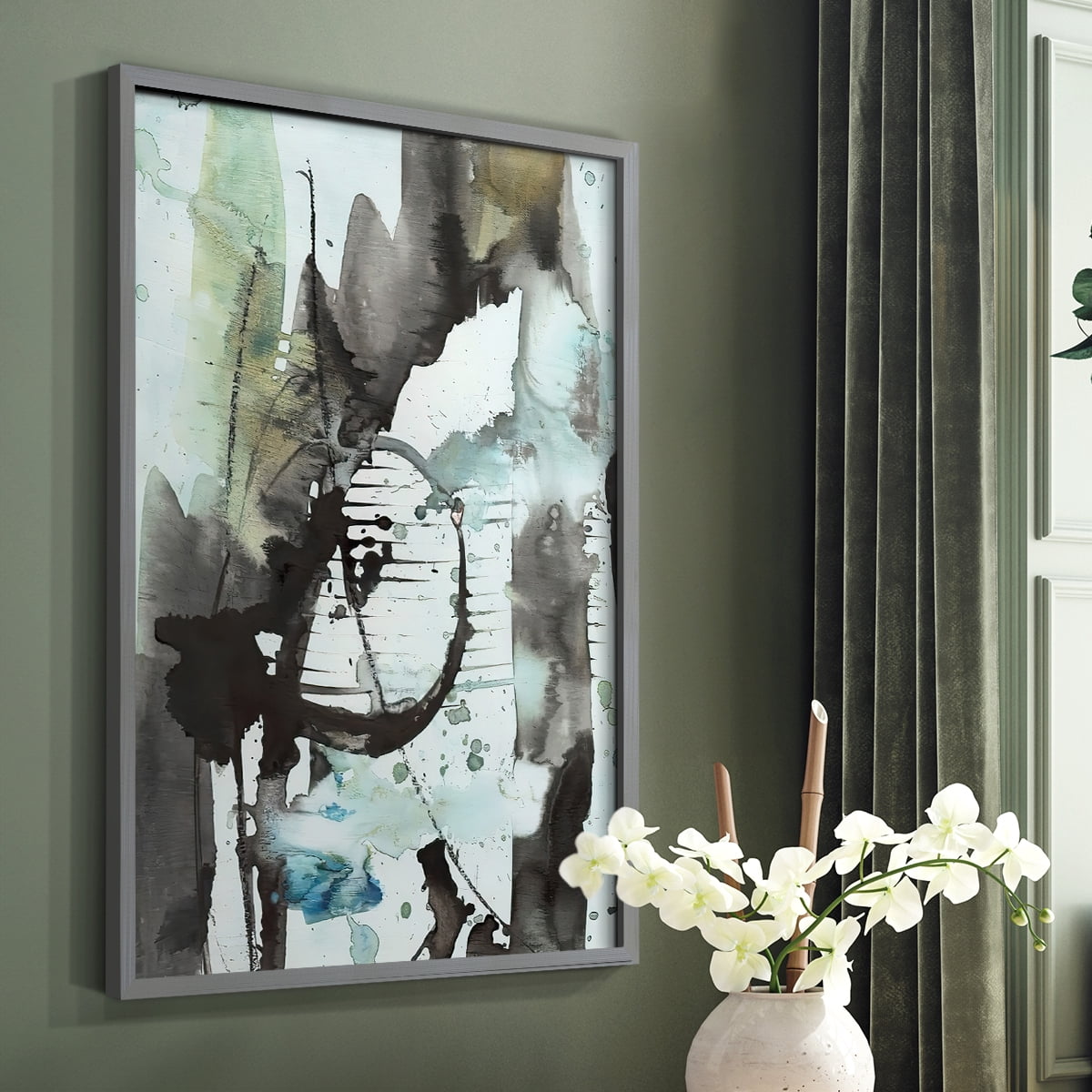 Lyrical Abstract II Framed Print in Gray Solid Wood Framed Print No Nail Hanging