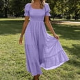 thumbnail image 2 of Bxsruta Womens Maxi Dresses Square Neck Puff Sleeve Smocked Flowy Casual Sundress, 2 of 7