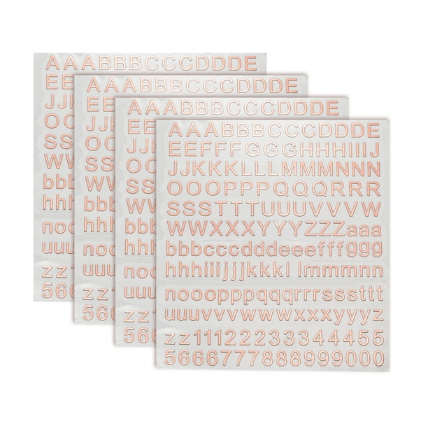 4 Hojas de Calcomanías de Letras 0.28" Calcomanías de Letras Mini 3D Aleación Autoadhesivas (Oro Rosa, Mayúsculas)