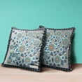 thumbnail image 3 of Amrita Sen Designs CAPL568FSDS-BL-20x20 20 x 20 in. Glory of Flowers Peacock Suede Blown & Closed Pillow - Grey, Orange & Black, 3 of 8