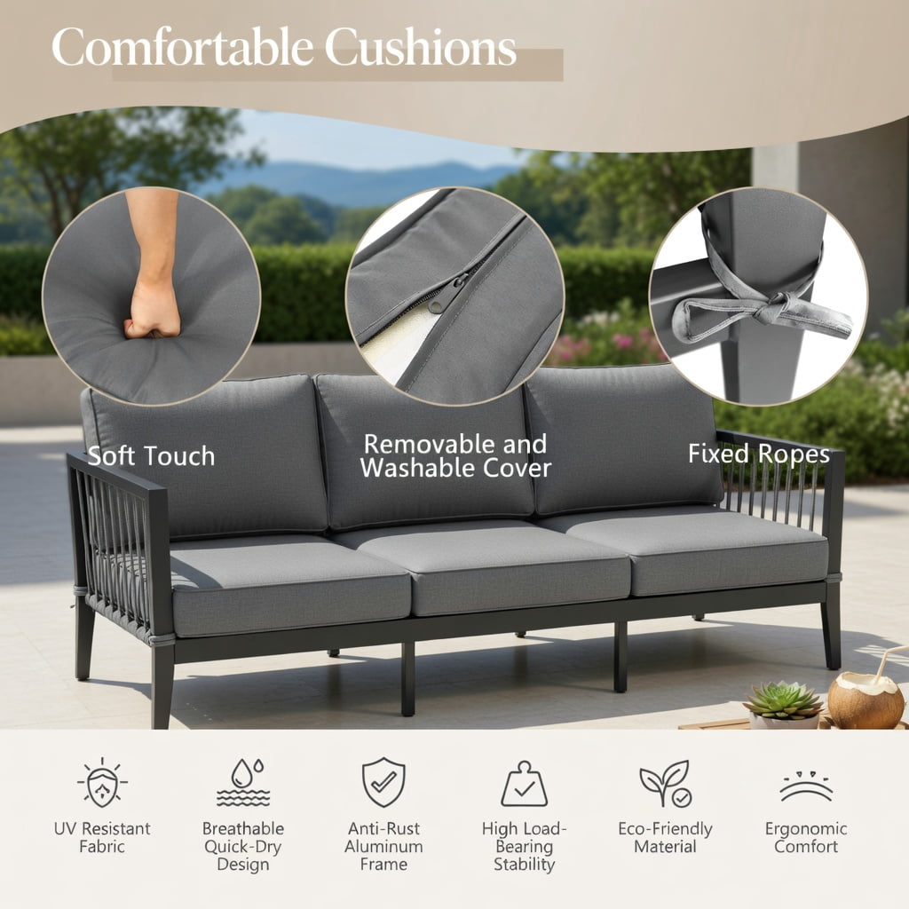 Hommoo 4-Piece Modern Outdoor Patio Furniture Set, Aluminum Frame with Cushions for Backyard, Poolside & Garden, Gray