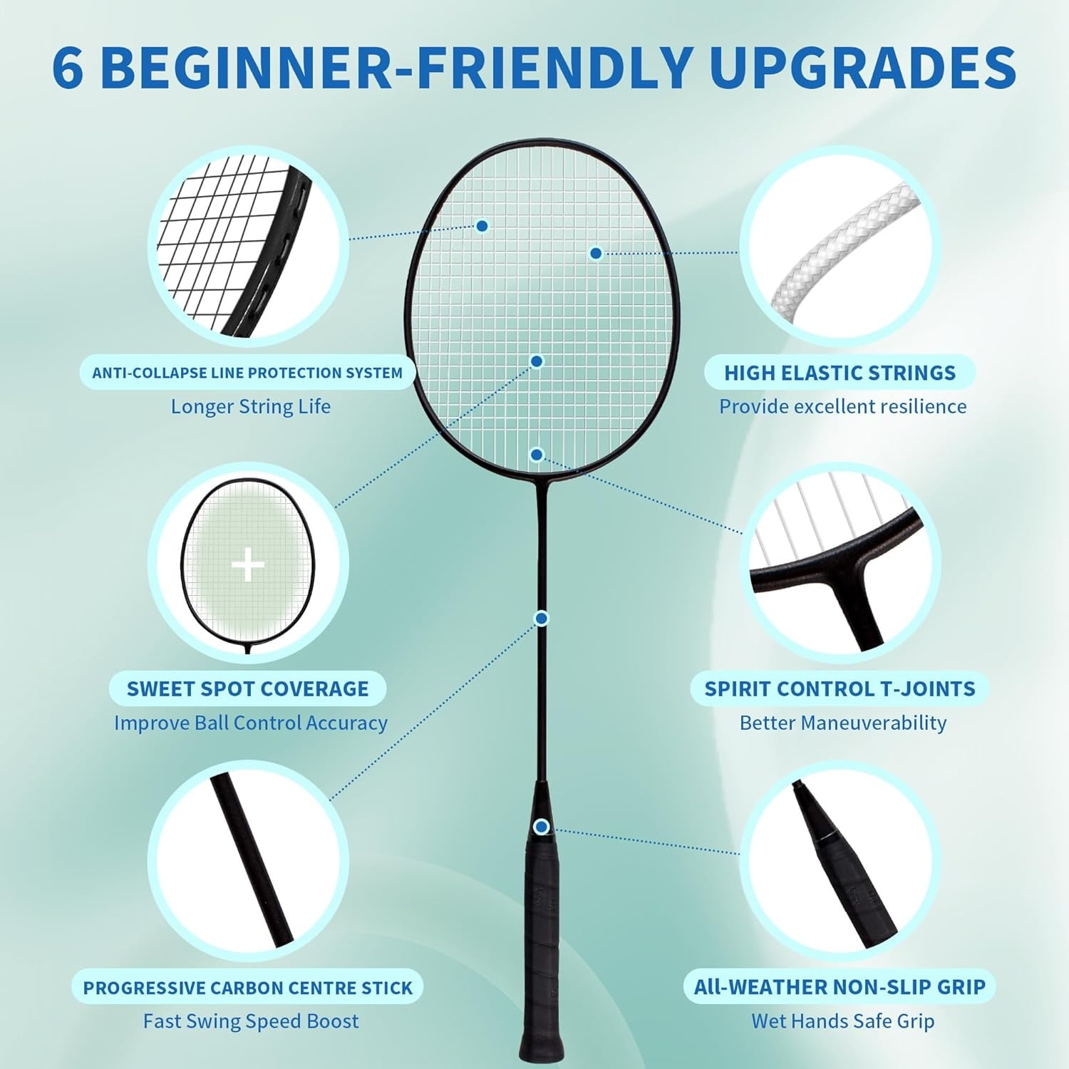 Professional Badminton Rackets Set of 4 - Carbon Fiber, 6 Shuttlecocks, 4 Grips & Bag for Backyard Games | 90g Lightweight