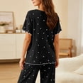 thumbnail image 3 of QIbmong Cotton Pajamas for Women Set Tie-Dye Ruffle Pajama Sets Short Sleeve Crew Neck Tops Wide Leg Pants Summer Comfy Pjs Outfits(Black,XXL), 3 of 6