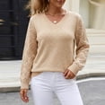 thumbnail image 2 of FRSASU Women's Cropped Sweaters V-Neck Long Sleeve Lightweight Soft Crochet Casual Pullover Knit Sweater Tops Khaki, 2 of 7