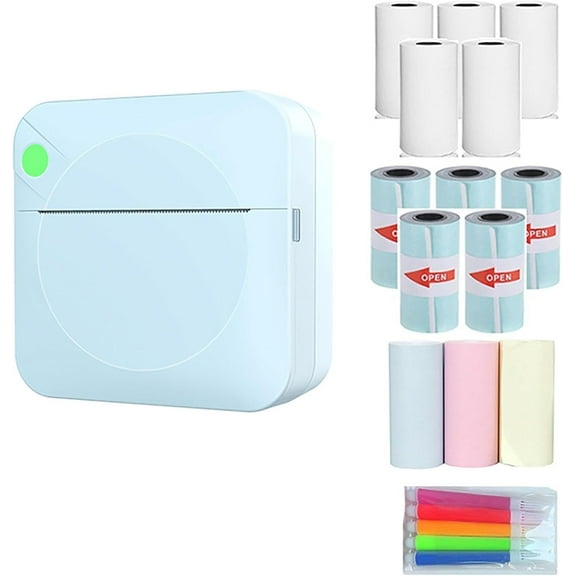 Mini Bluetooth Thermal Printer with 5 Paper Rolls - Portable Inkless Pocket Sticker Maker for Photos, Labels & Study Notes