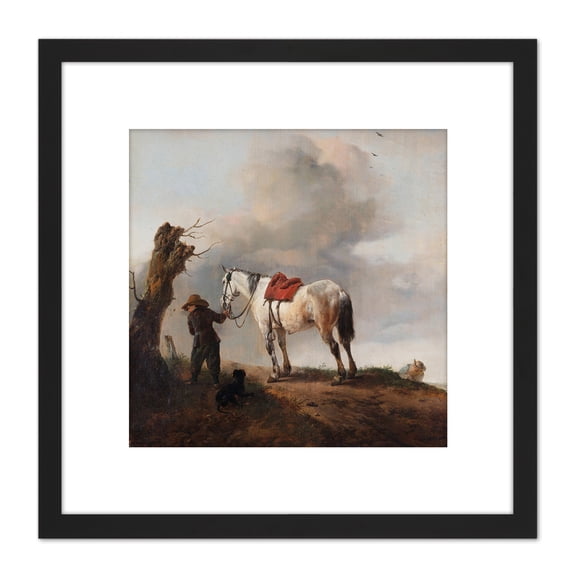 Wouwerman The Gray Horse Painting 8X8 Inch Square Wooden Framed Wall Art Print Picture with Mount