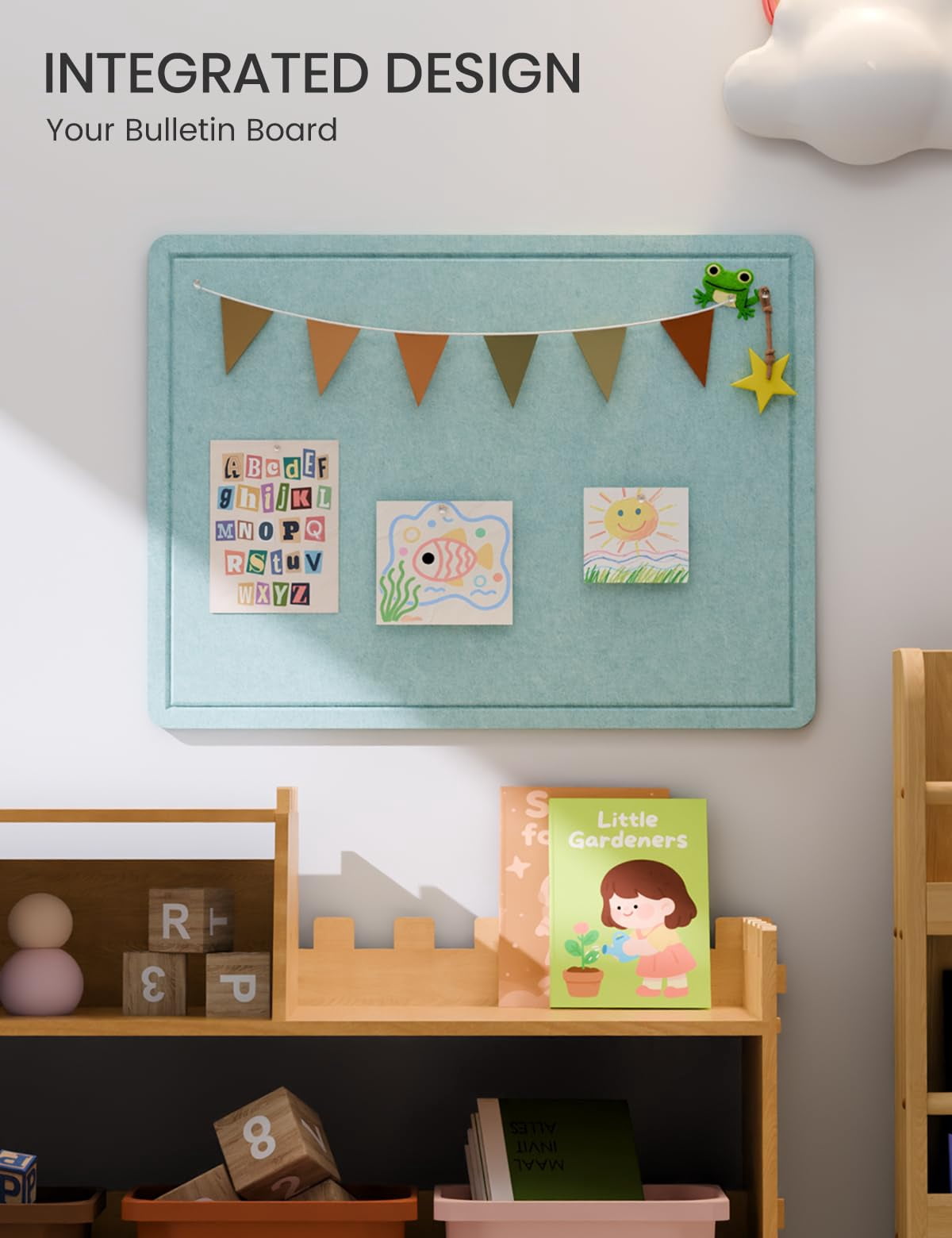 Bulletin Board  23.6" X 17.5" Cork Alternative With 12 Safe Removable Adhesive Tabs Foldable Felt Pin For Home Office Classroom Bedroom Entryway Walls-aqua Blue