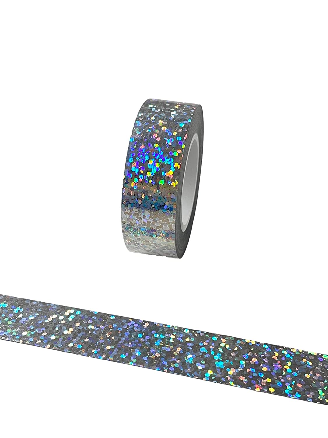 Syntego Solid Foil Holographic Glitter Effect Washi Tape Decorative Self  Adhesive Masking Tape 15mm x 5m (Silver) 