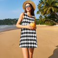 thumbnail image 3 of Fotbe Black And White Diamonds Vestido de Verano sin Mangas para Mujer – Vestido Midi Línea A, Estilo Camiseta Floral, Vestido Playero Casual y Fluido, 3 of 7