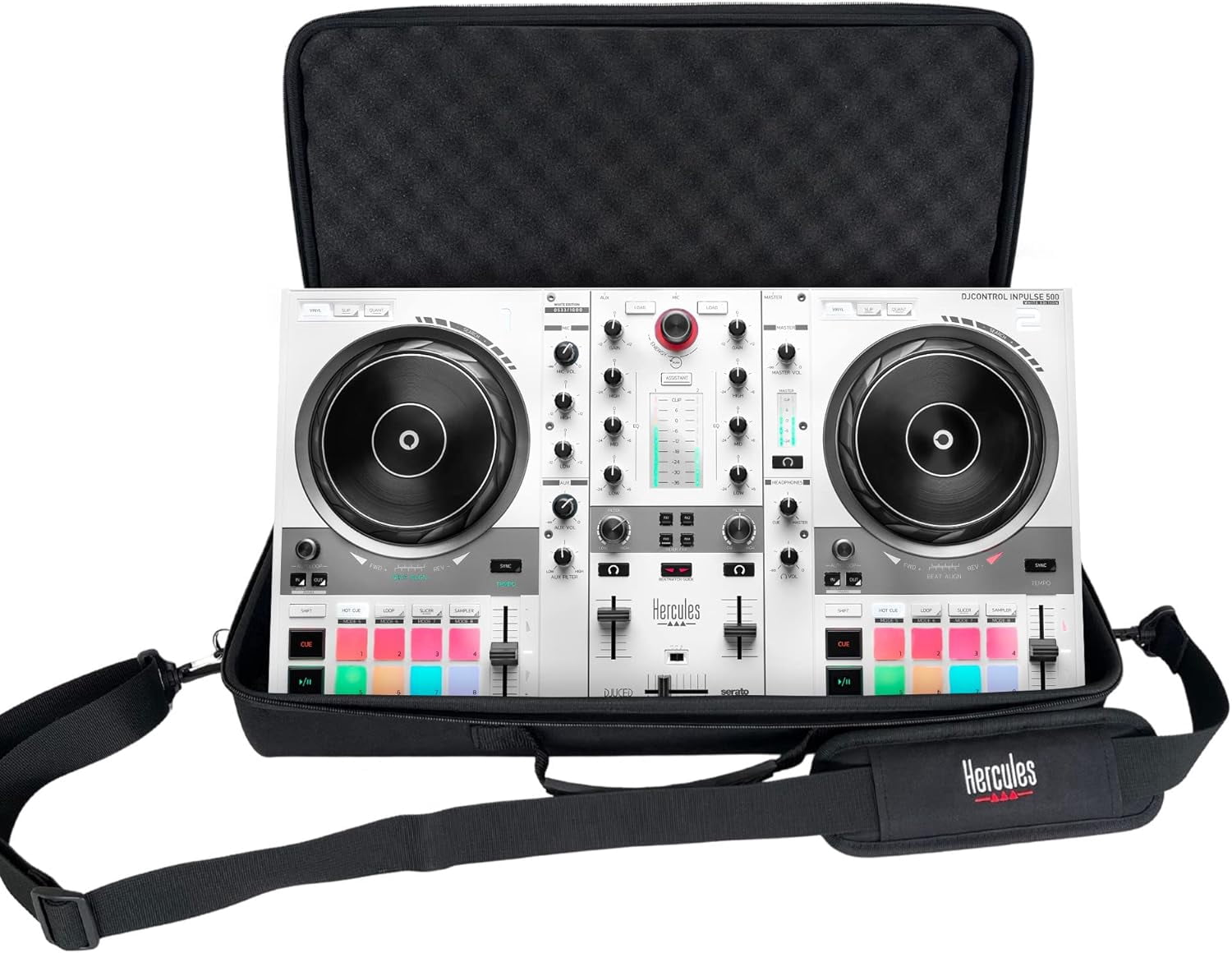 Hercules DJ DJControl Inpulse 500 White Edition with Case and Serato DJ Pro