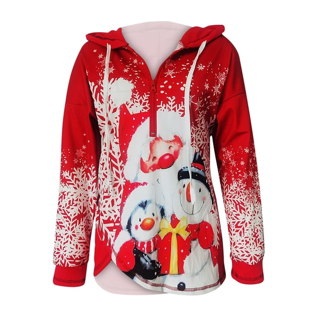 Sudadera informal de manga larga con capucha y estampado navideño para mujer Pompotops gfhjh13531