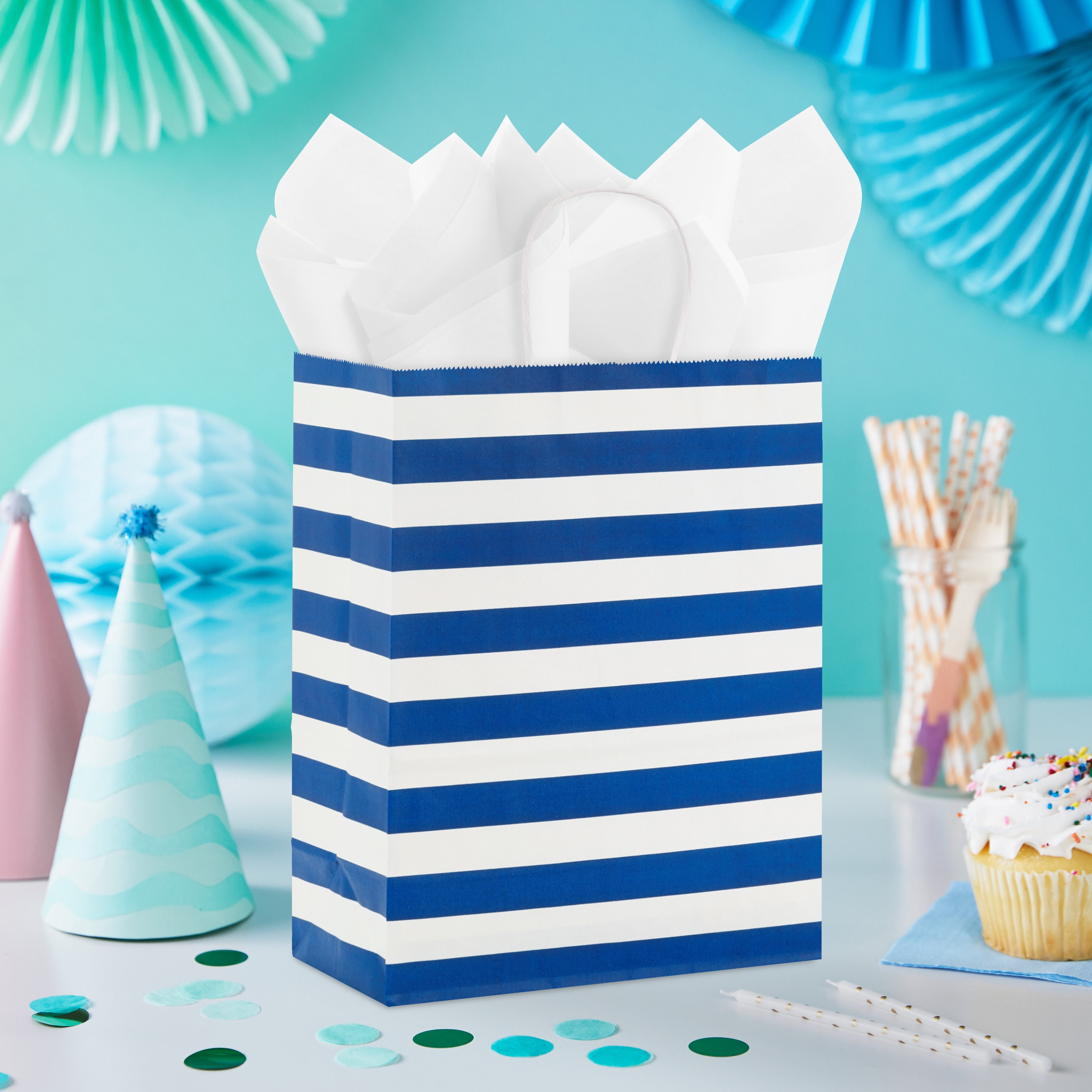 Hallmark Large Gift Bag (Blue and White Stripes)