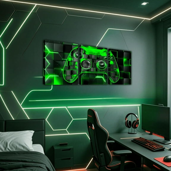 Erosebridal Neon Gamepad Paintings Wall Decor Framed Teens, Futuristic Cubes Wall Hanging Decor Bedroom