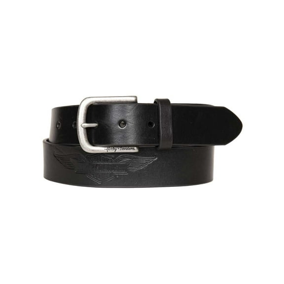Harley-Davidson Women's Embossed Winged B&S Genuine Leather Belt - Black (XL), Harley Davidson