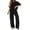 Black, variant on Women's Clothing Sets Two Piece Sets Crew Neck Short Sleeve Tops and Wide Leg Pants Casual Outfits with Pockets