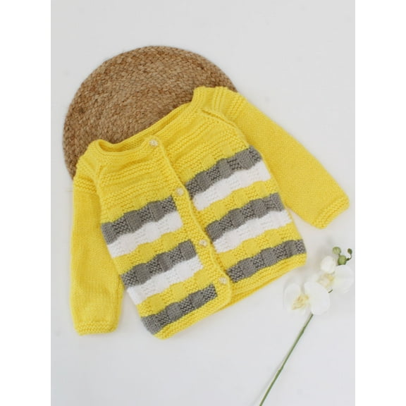 Woonie Handmade Full Sleeves Self Design Sweater-Yellow