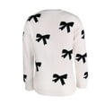 thumbnail image 5 of Holzkary Women's Bow Sweater Long Sleeve Crew Neck Vintage Y2K Knitted Sweater Women Long Sleeve Bowknot Printed Casual Knitted Jumper Lightweight Sweater Fall Fashion 2025 Loose Pullover Tops White M, 5 of 6