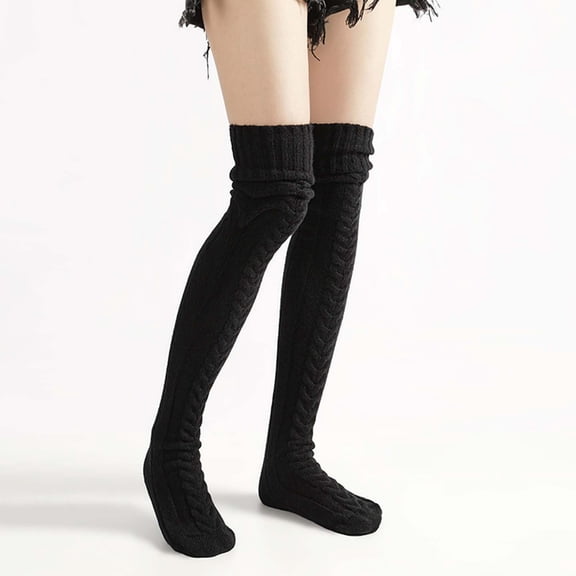 FAZVAOO Womens Socks Over The Knee Warm Knit Socks Black