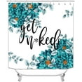 thumbnail image 2 of 4PCS Teal Dahlia Shower Curtain Set, Blooming Floral Funny Quotes Plant Leaves Turquoise Flower Bathroom Decor, Waterproof Fabric White Shower Curtain, Non-Slip Bath Mat Bathroom Rugs, 2 of 7