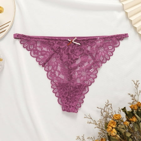 DondPO Womens Underwear Panties for Women Womens Thong Underwear Lace Hollowed Out T Back Low Waist Ice Silk Sexy Thong See Through Panties Seamless Underwear Lingerie for Women Cotton Underwear Red S