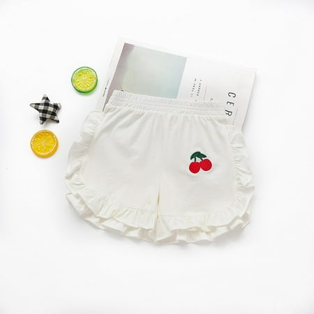 

DAETIROS Versatile Children Shorts Pants Printing Summer Ruffle Cute Girls Trousers White