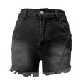 thumbnail image 4 of Women's High Waisted Stretchy Denim Shorts for Casual Outings - Comfortable Distressed Hem Design for Spring and Summer Wear Soft Cropped Jeans,Color:Black,Size:M, 4 of 5