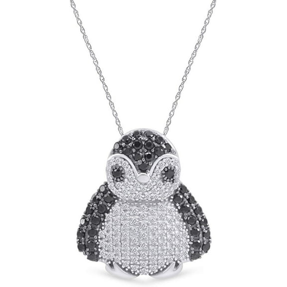 Penguin Pendant Necklace VVS1 Diamond 14k White Gold Finish Sterling Silver