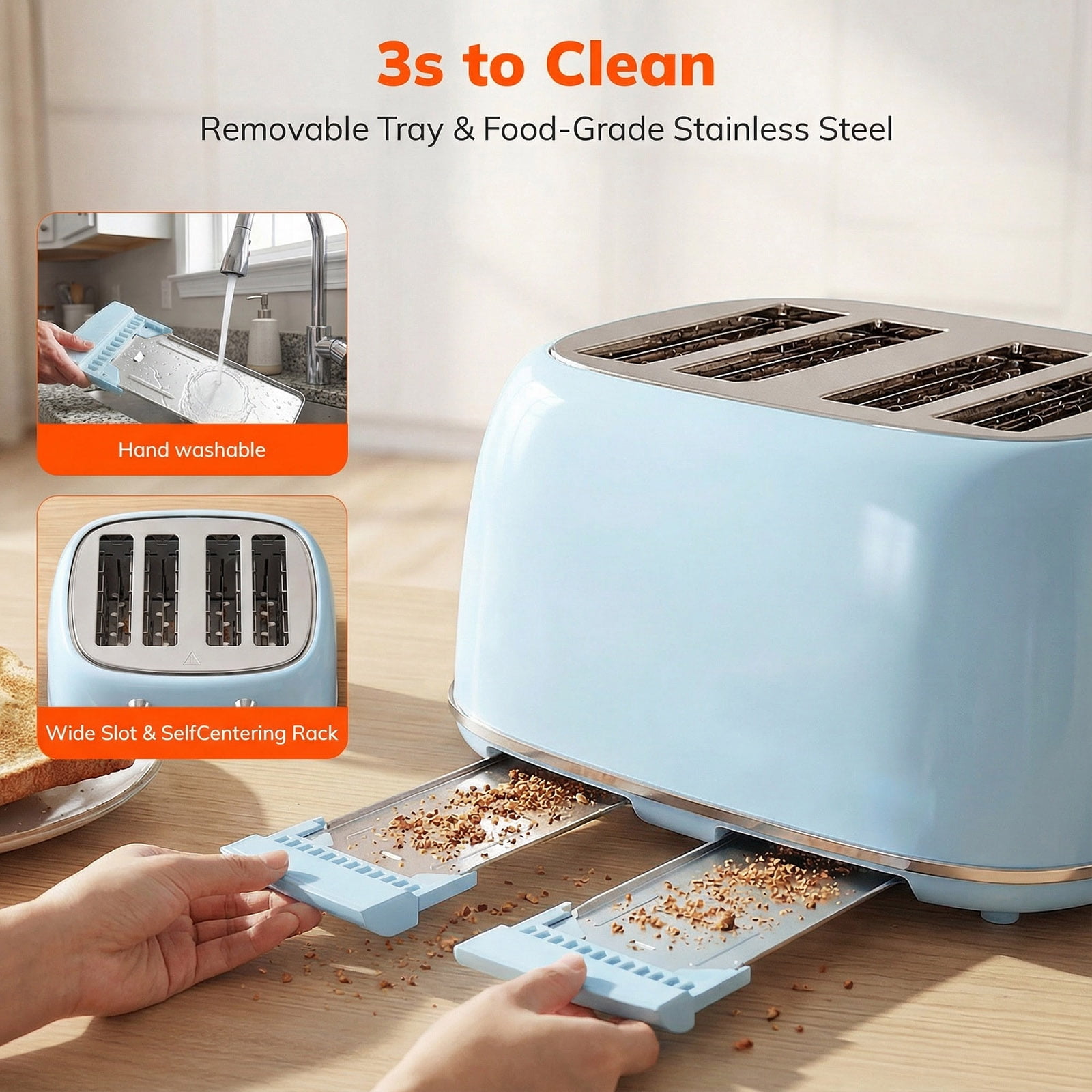 NICWIN 4 Slice Toaster, Extra Wide Slots Bread Toaster, Toast Shade Selector, Defrost & Reheat Functions for Kitchen Apartment Essentials, Blue