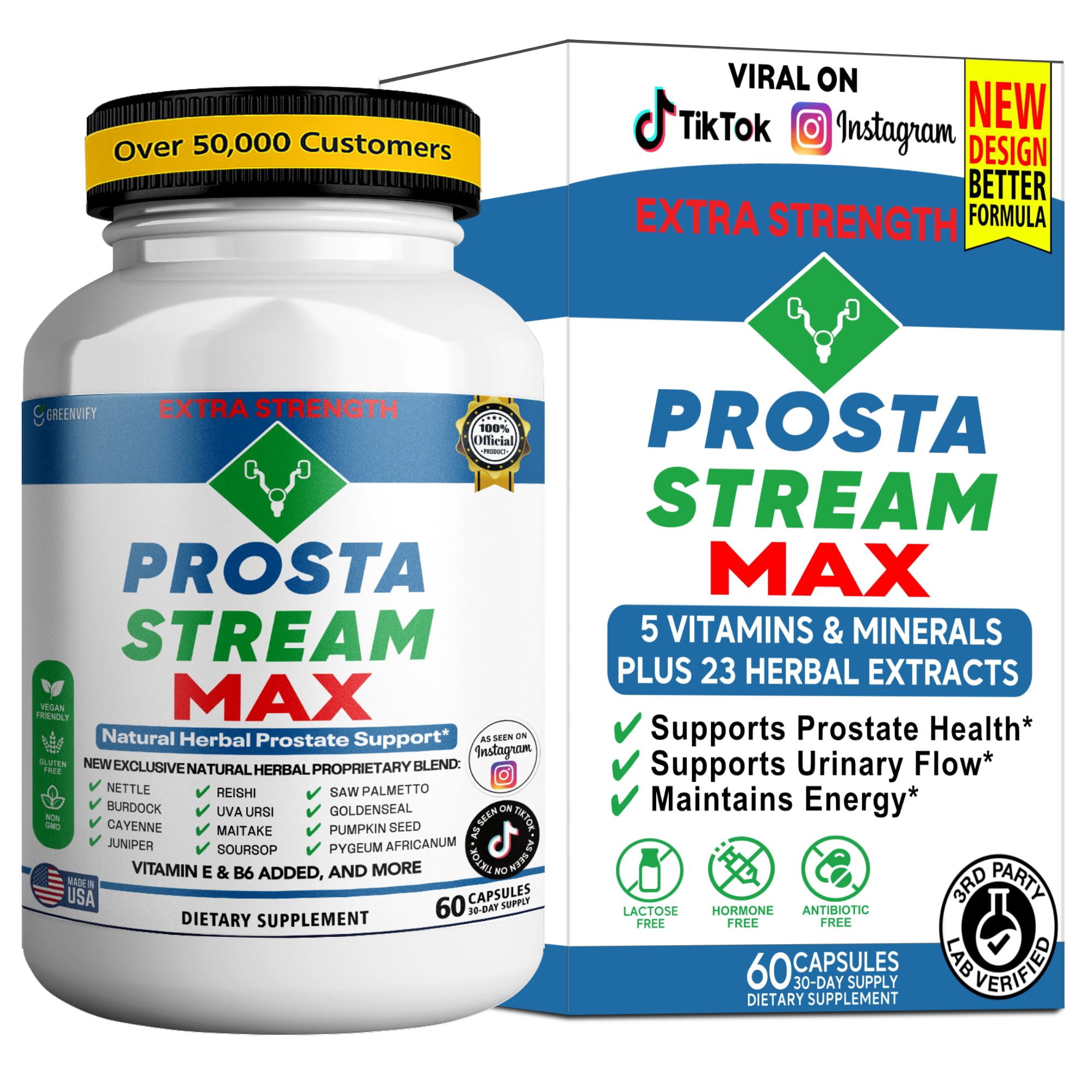GreenVify Prosta Stream Max Dietary Supplement Capsules for Men – Daily Nutritional Supplement – Easy-to-Swallow Capsules