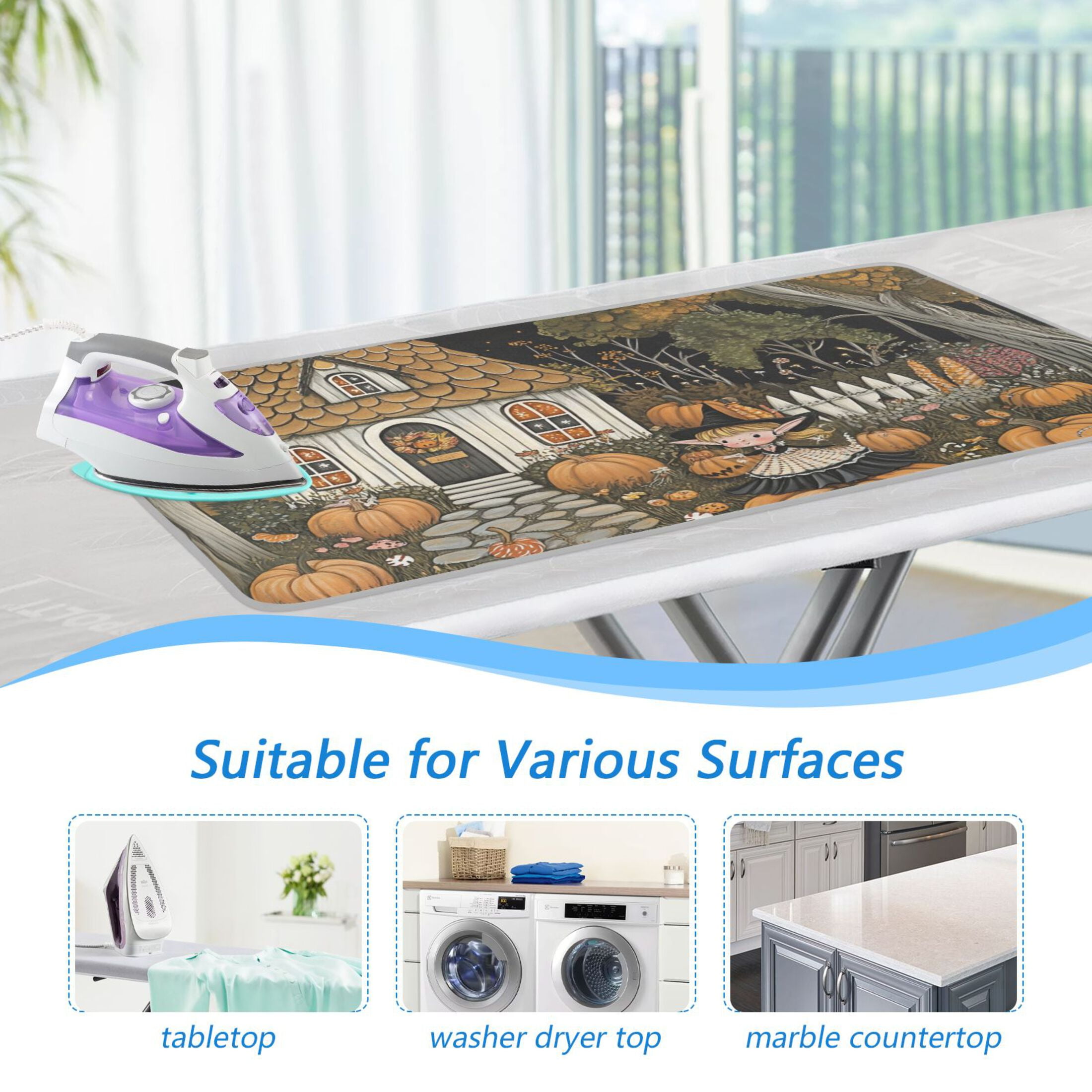 Pumpkin and Witch Ironing Mat Blanket for Table Top Travel Portable Ironing Board Pad 47.2x27.6 Inch