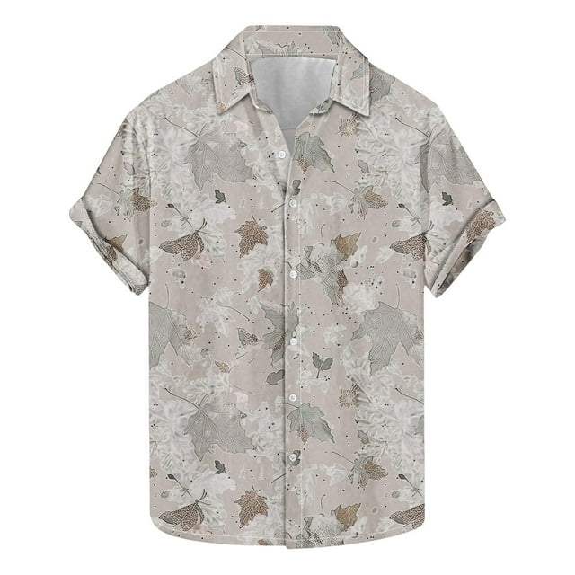 Blusa y camisa de manga corta con cuello vuelto para hombre, camisa informal de moda con estampado de hojas y solapa de manga corta, blusa para hombre