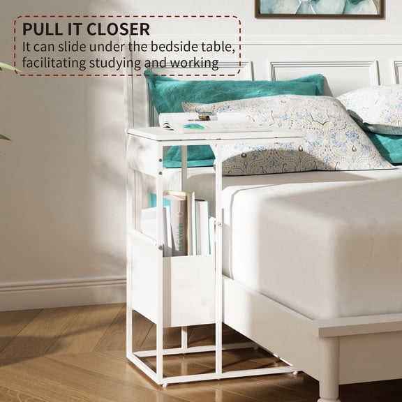 LENLN Lenln C-Shaped End Table with Fabric Storage Pocket, Sturdy Metal Frame for Homes Living Room Couch Bedroom
