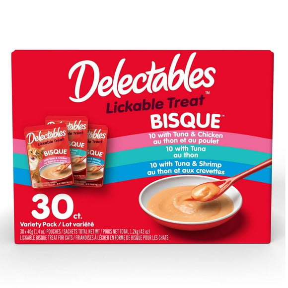 Delectables Lickable Bisque Cat Treats Variety Pack, 30x40g