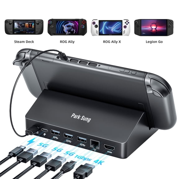 Docking Station for Steam Deck/ROG Ally/Legion Go/MSI Claw, 7-in-1 Steam Deck Dock with HDMI 2.0 4K@60Hz, Gigabit Ethernet, 3 USB A 3.0 and 100W Charge, Compatible with Steam Deck OLED
