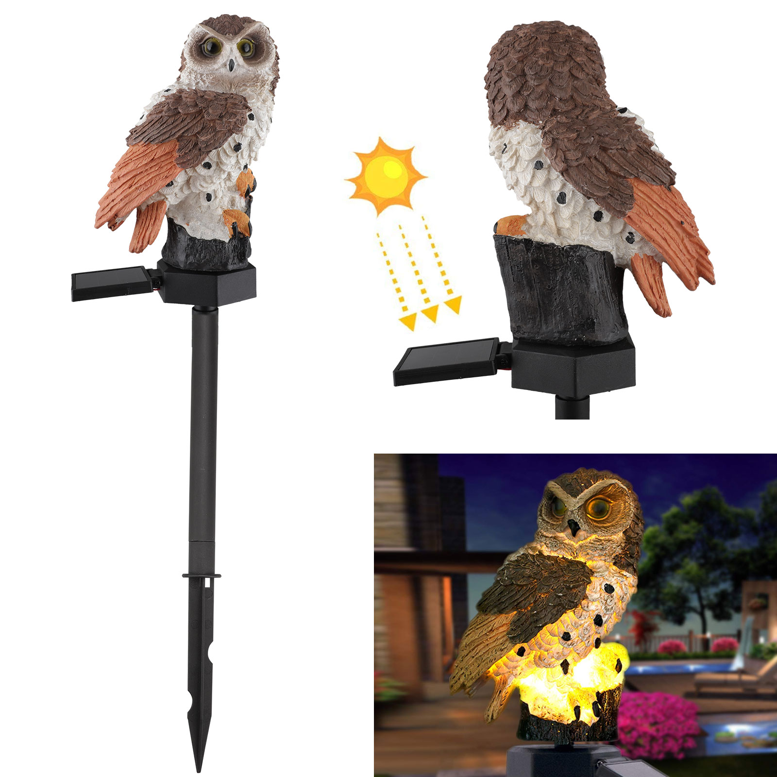 LED Owl Solar Powered Garden Light Outdoor Lawn Statue Waterproof Novelty Lamp